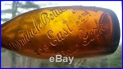 Awesome Bowling Pin Shape Monarch Co Antique Soda Beer Blob Bottle NY Amber
