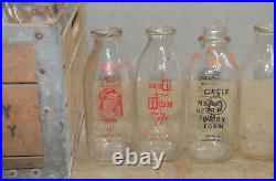 Ayers Dairy Penn Yan NY crate & 8 Oakdale milk bottles Jamestown collectible D4