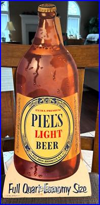 B Rare Piel's Beer Die Cut Easel Back Cardboard Sign Quart Bottle Brooklyn Ny