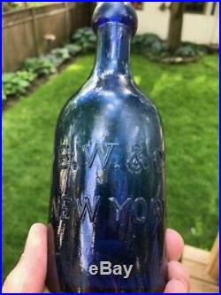 B. W. &CO. NEW YORK/SODA WATER. Pontiled, cobalt soda water bottle from N. Y