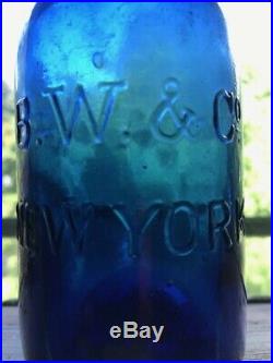 B. W. &CO. NEW YORK/SODA WATER. Pontiled, cobalt soda water bottle from N. Y