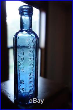 BEST MINT Brilliant Sapphire Blue C. HEIMSTREET & CO. / TROY N. Y. Open Pontil