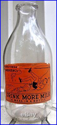 Batavia Dairy Co. Dari-Maid Half Gallon Milk Bottle 1948 Boy Fishing ILL/NY Rare