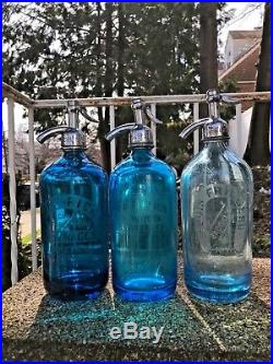 Beautiful Three Shades Of Blue Antique Seltzer Bottles From Broolyn Ny