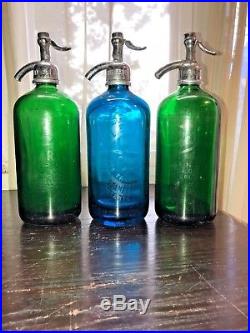 Beautiful Trio Colorful From Stamford Conn, Ny, Bronx Antique Seltzer Bottles