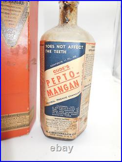 Bq Breitenenbach Ny Gude's Pepto-mangan Paper Label Embossed Medicine Bottle Box