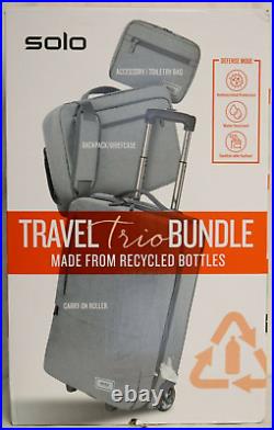 Brand New Solo New York Recycled Travel Trio Bundle Carry On Luggage Set