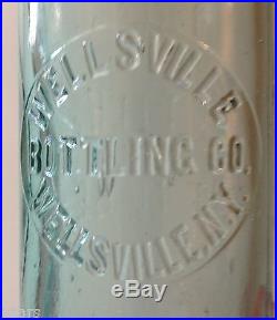C. 1900s WELLSVILLE, NY, WELLSVILLE BOTTLING HUTCHINSON SODA BOTTLE, RARE HUTCH