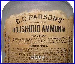 C C PARSONS HOUSEHOLD AMMONIA GLASS BOTTLE WithPAPER LABEL, COLUMBIA CHEM WORKS NY