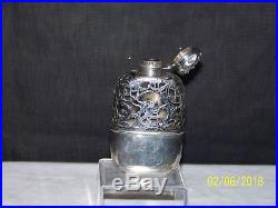 C1890's La Pierre Co. New York Sterling Silver Dragon Oriental Overlay Hip Flask