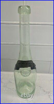 C1890s Lorenz Reich New York, N. Y. Aqua Blown Glass Applied Lip Wine Bottle