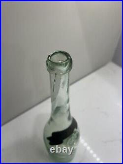 C1890s Lorenz Reich New York, N. Y. Aqua Blown Glass Applied Lip Wine Bottle