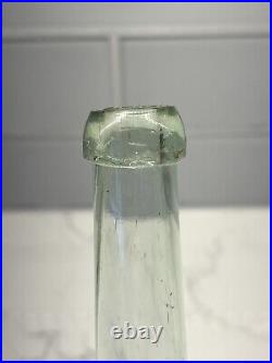 C1890s Lorenz Reich New York, N. Y. Aqua Blown Glass Applied Lip Wine Bottle