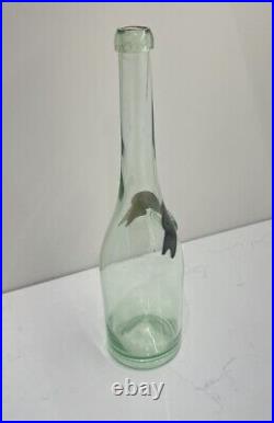 C1890s Lorenz Reich New York, N. Y. Aqua Blown Glass Applied Lip Wine Bottle