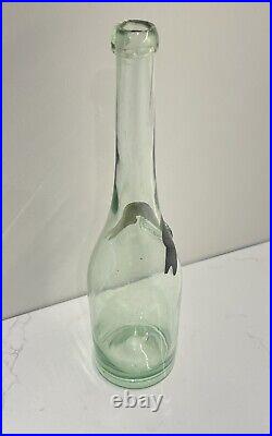 C1890s Lorenz Reich New York, N. Y. Aqua Blown Glass Applied Lip Wine Bottle