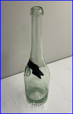 C1890s Lorenz Reich New York, N. Y. Aqua Blown Glass Applied Lip Wine Bottle