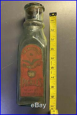 CATHEDRAL PICKLE BOTTLE T. B. Truesdell Pickles New York Antique Original Label