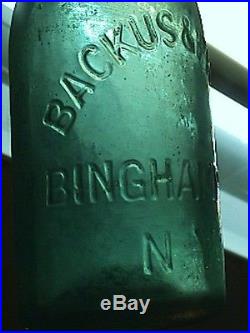 CIVIL War Era Backus & Pratt Binghampton N. Y. Iron Pontil Green Blob Top Soda
