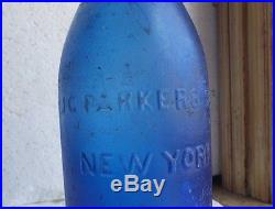 COBALT BLUE J. G. PARKER & SON NEW YORK 1860s DUG SQUAT BLOB TOP SODA BOTTLE