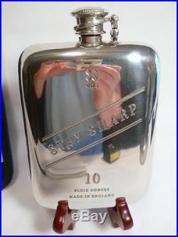 COOL BEST MADE CO NEW YORK STAY SHARP 10oz PEWTER FLASK & CANVAS HOLDER ENGLAND