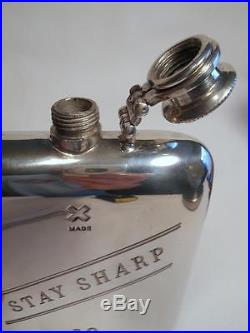 COOL BEST MADE CO NEW YORK STAY SHARP 10oz PEWTER FLASK & CANVAS HOLDER ENGLAND