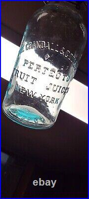 CRANDALL & GODLEY PERFECTO FRUIT JUICES NEW YORK- FRUIT JAR AQUA- Half Gallon