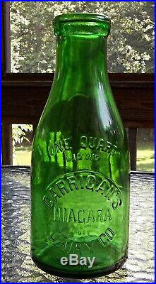Carrigan's Niagara Dairy Co. Niagara Falls N. Y. Embossed Emerald Green Quart
