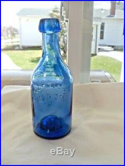 Circa 1850's Blue F. G. Gleason Pontil Blob Top Soda Water Bottle Rochester, Ny
