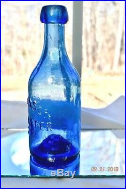 Circa 1850's Cobalt Blue F. Gleason Pontil Soda Bottle Rochester, New York, Ny