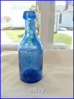 Circa 1850's Cobalt Blue F. Gleason Pontil Soda Bottle Rochester, New York, Ny
