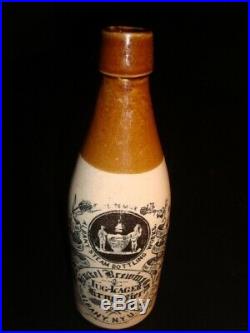 Circa 1880s Hinckel Brewing Old Jug Lager Ceramic Bottle, Albany, NY Version 1