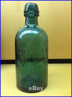 Clarke & Co, New York-Blob Top Soda Bottle, 1870's, Deep Blue Teal, RARE