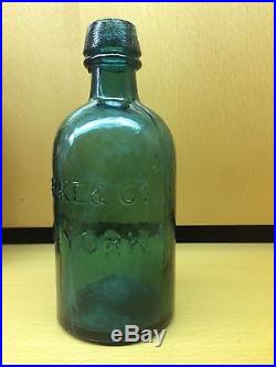 Clarke & Co, New York-Blob Top Soda Bottle, 1870's, Deep Blue Teal, RARE