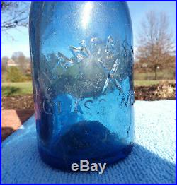 Cobalt Blue BLOB TOP SODA Bottle LANCASTER X GLASS WORKS NY. IRON PONTIL