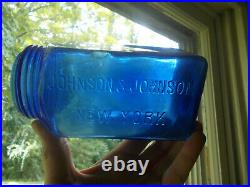 Cobalt Blue Johnson & Johnson New York Rare Quart Medical Gauze Fruit Jar No LID