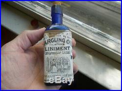 Cobalt Gargling Oil Liniment Lockport Ny Emb &label Bottle With Cork & Seal