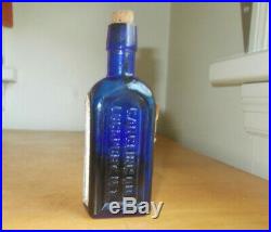 Cobalt Gargling Oil Liniment Lockport Ny Emb &label Bottle With Cork & Seal