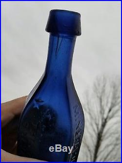 Cobalt iron pontil Mineral water J Boardman New york soda bottle 8 sided panels