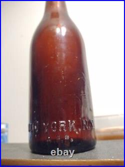 Coca-Cola New York NY Root Bottle Amber Straight Side Design Antique 1900s