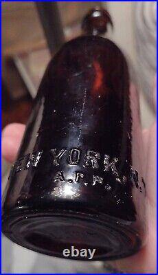 Coca-Cola New York NY Root Bottle Amber Straight Side Design Antique 1900s