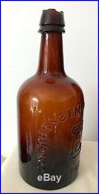 Congress & Empire Spring Bottle, Saratoga, NY, Scarce Amber Stoddard Glass Works