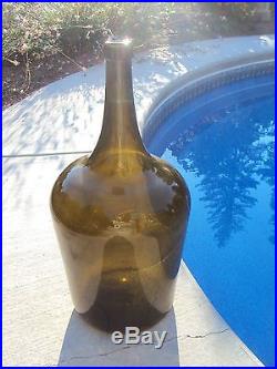 Crude Antique Olive 21 Glass Bottle with Iron Pontil Mark Demijohn Watertown NY