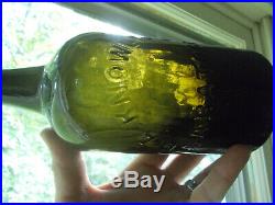 D. A. KNOWLTON SARATOGA N. Y. DEEP GREEN 1860s QUART MINERAL WATER BOTTLE WHITTLED