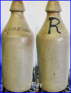 D. W. De Freest cobalt R STONEWARE Root Beer bottle Troy NY N. Y. New York