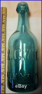 Dark Blue Aqua Iron Pontil RC&T New York Soda Bottle No Chips Cracks Sparkling