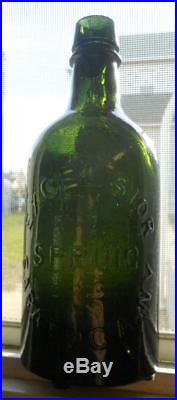 Dark Forest Green Pint Excelsior Spring Saratoga NY Mineral Spring Water Bottle