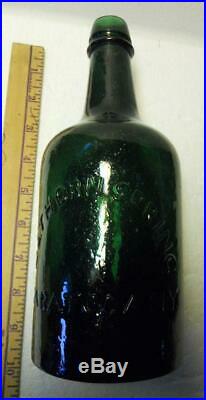 Dark Green Whittled Sparkling Hathorn Saratoga NY Mineral Spring Water Bottle