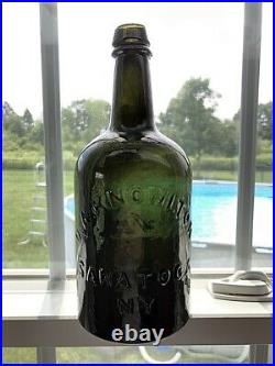 Dark Olive Green Quart Mineral Water Bottle D. A. Knowlton Saratoga Ny Spring