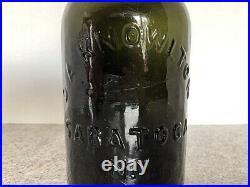 Dark Olive Green Quart Mineral Water Bottle D. A. Knowlton Saratoga Ny Spring