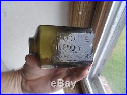 E. Roome Troy New York Early Pontiled Olive Green Snuff Bottle
